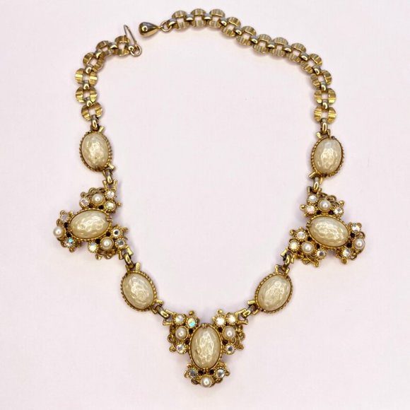 Vintage Selro Pearl & Aurora Borealis Crystal Gold Chain Necklace - Picture 9 of 9